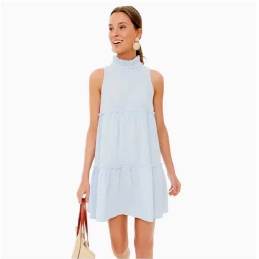 Pomander Place Morgan Gauze Swing Mini Dress Blue Sleeveless Ruffle XS